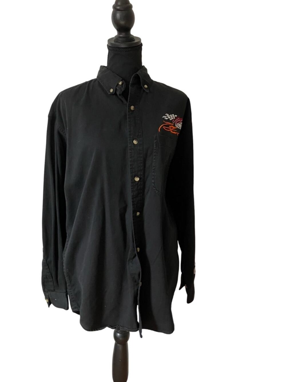 Chase Authentics Black Long-Sleeve Button Down Shirt with Racing Embroidery